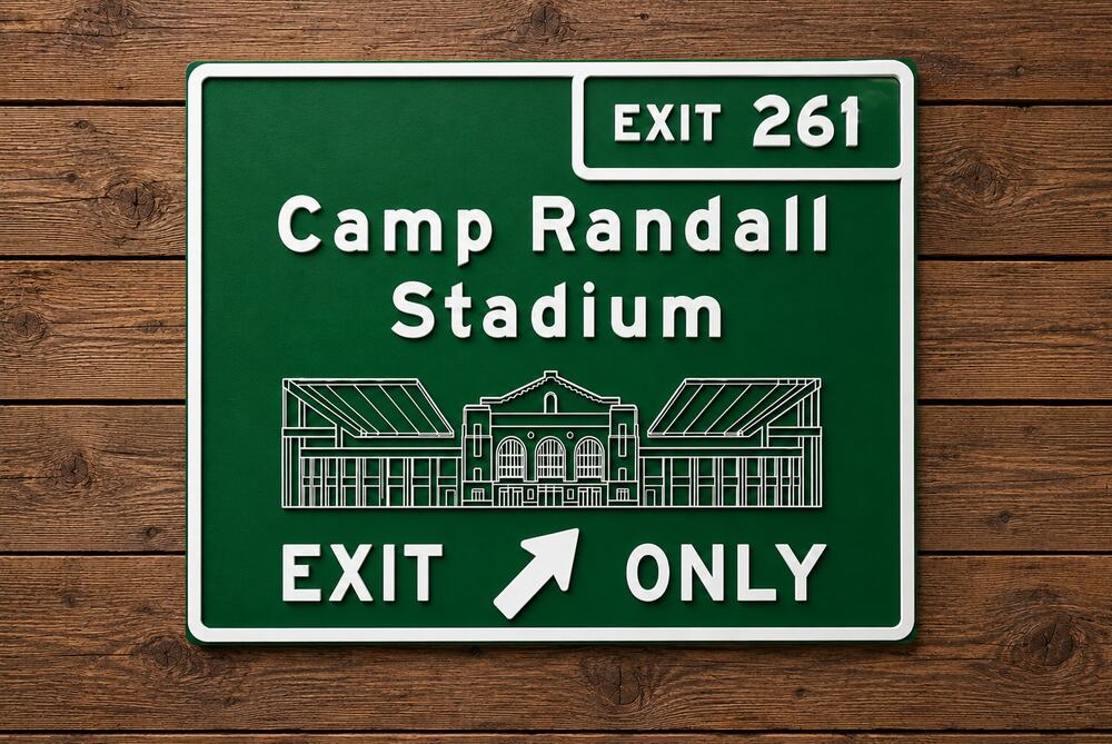 Camp Randall Stadium Exit 261 Road Sign Wisconsin Badgers Football Madison Bucky